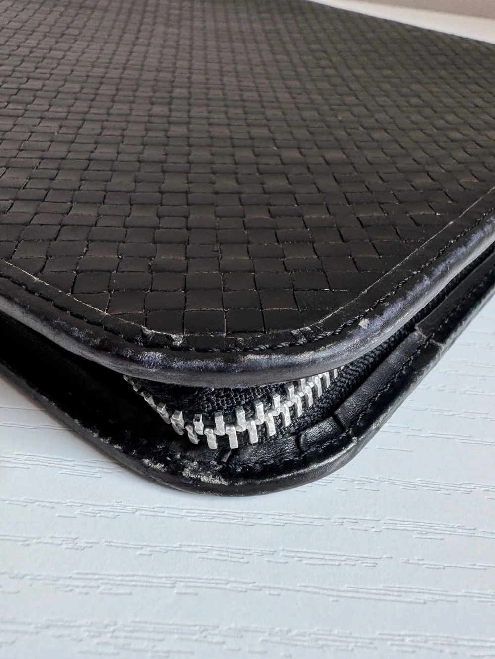 Stephane Kelian Paris Black Braided Leather Portfolio Zip Planner Organizer 14”